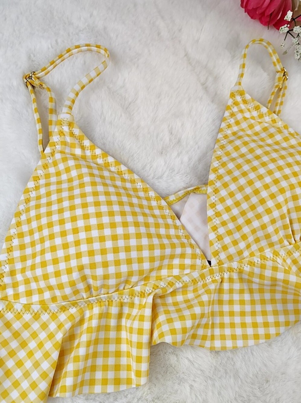Cupshe Yellow Gingham Ruffle Bikini Size Medium, New With Tags - Picture 12 of 16